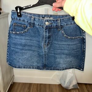 Stylish Blue Denim Mini Skirt with Stud Accents